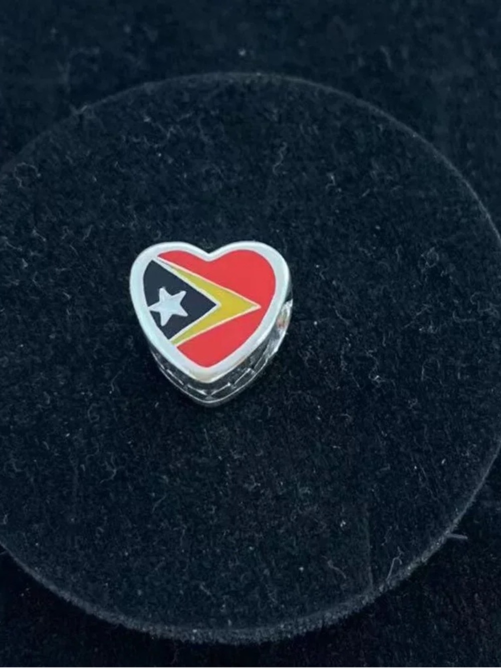 Pandora Heart Charm with Red, Black & Yellow Flag Enamel